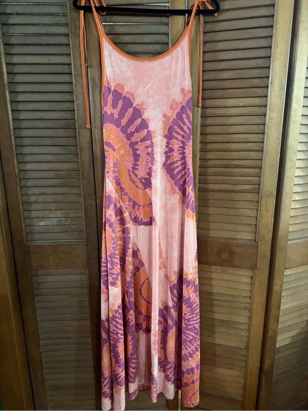 Sleeveless Tie Spaghetti Strap Tie-Dye Maxi Dress Pink, Purple & Orange